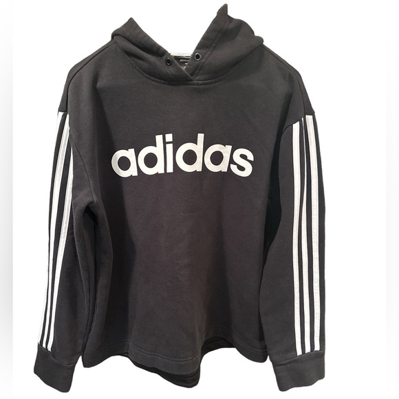 Adidas Women’s Black Hoodie 3 Stripe Sleeve No Strings Large‎ Very Good - Picture 1 of 3